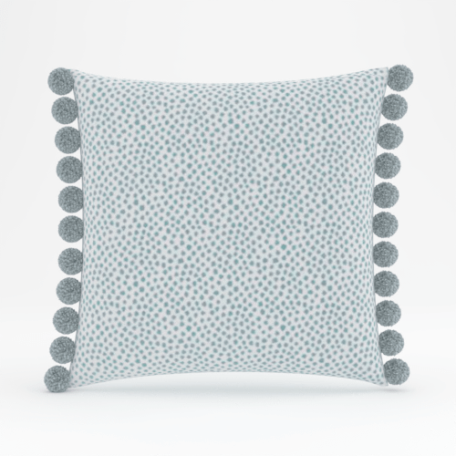 Aqua Leopard belgian linen with splash pom pillow cover set - Elle Watkins Rude